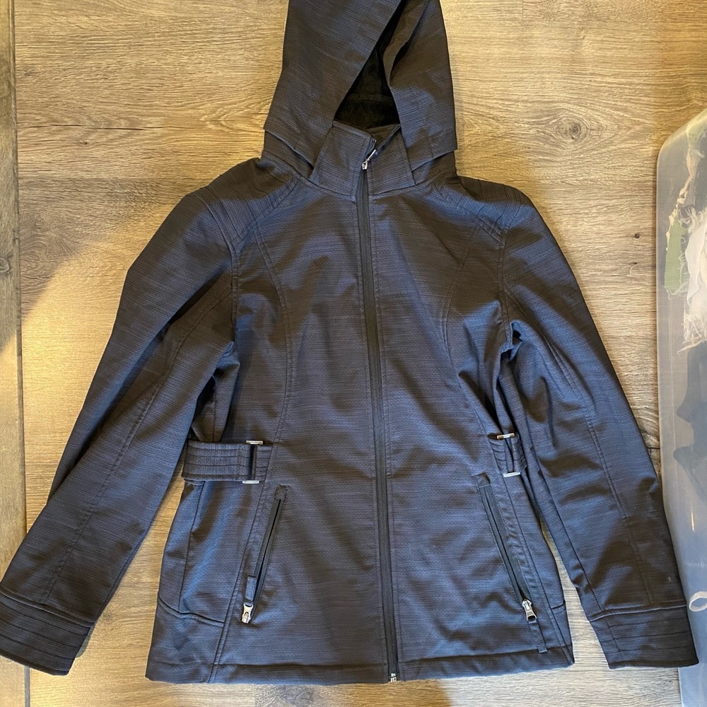 black with gray zipped hooded jacket